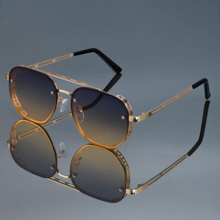 Unisex retro oval sunglasses reflecting sunlight, indicating effective UV400 eye protection.