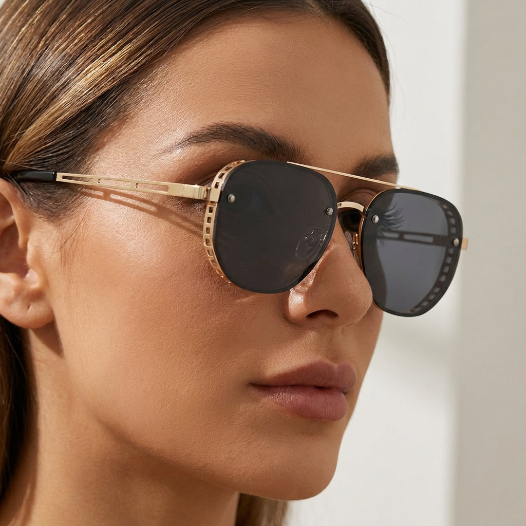 Stack of unisex retro oval sunglasses in various colors, all with UV400, for diverse fashion choices.