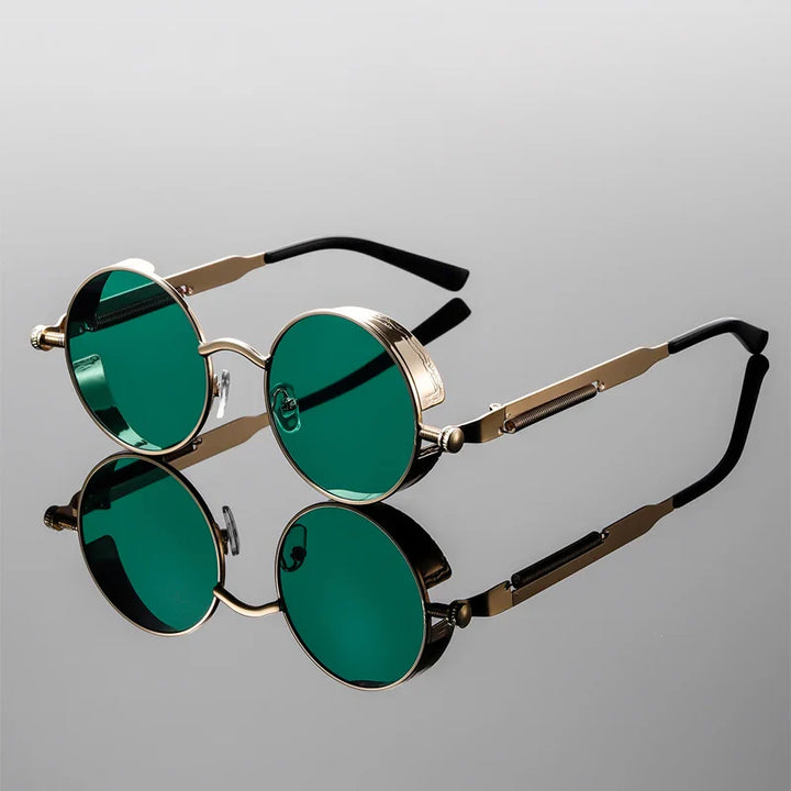 Vintage gold round sunglasses, unisex design, providing UV400 eye protection, a stylish retro accessory.