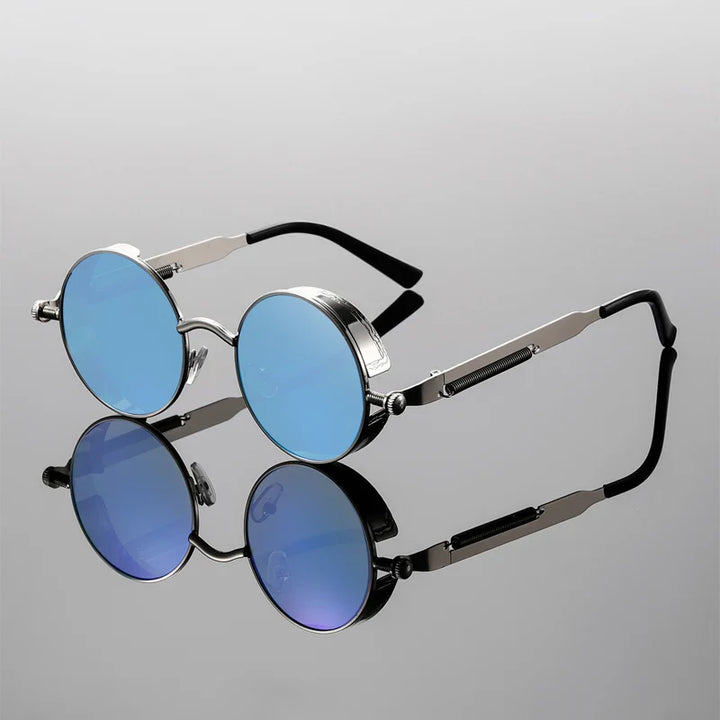 Unisex retro round sunglasses with UV400 protection, gold frames, a classic vintage and fashion eyewear choice.