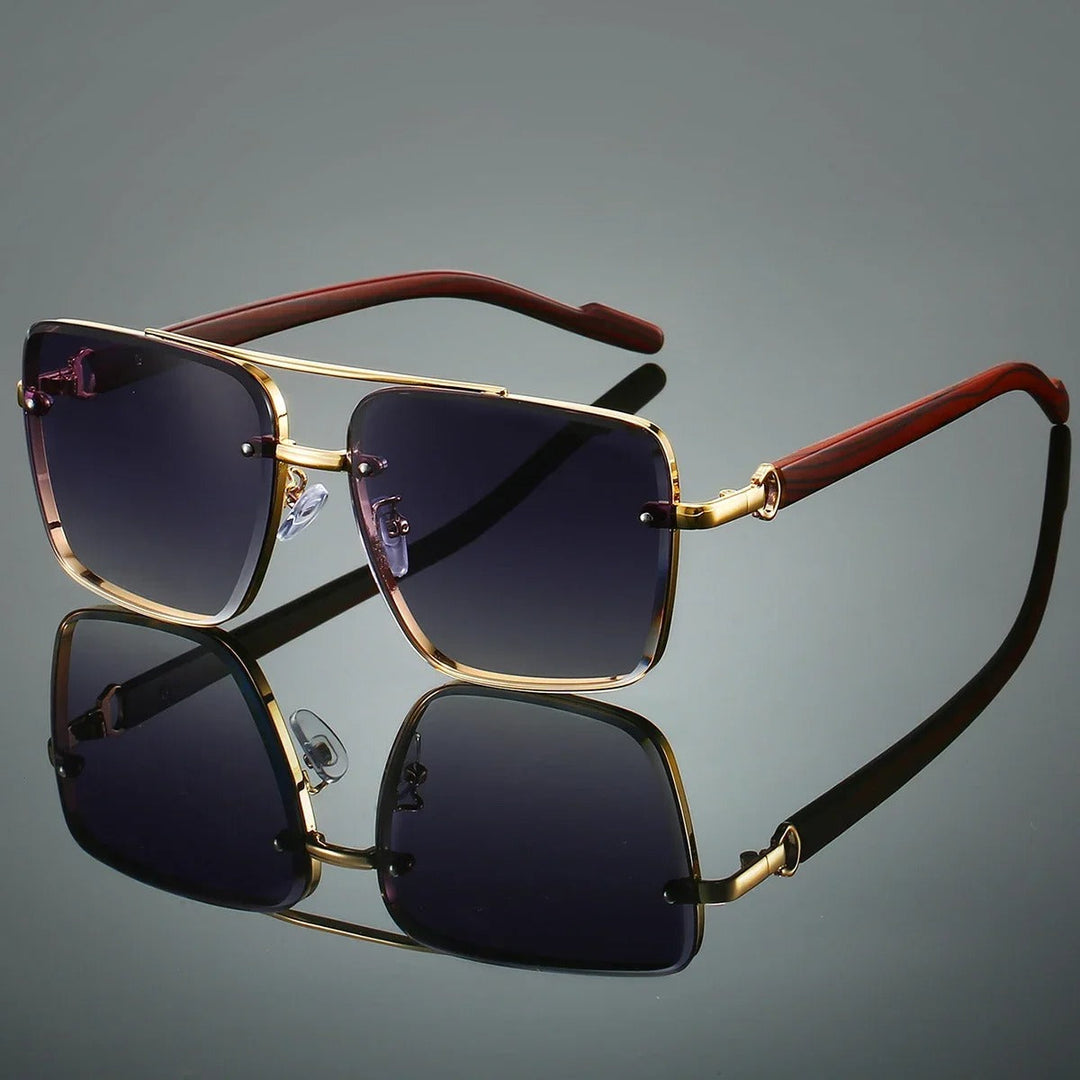 Close-up of unisex retro square alloy frame sunglasses, highlighting the quality frame and UV protective lenses