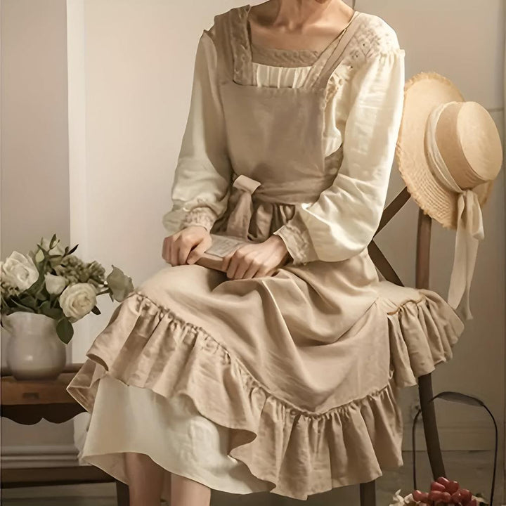 Unisex Rustic Ruffle Linen Apron with Front Pocket - Lexians