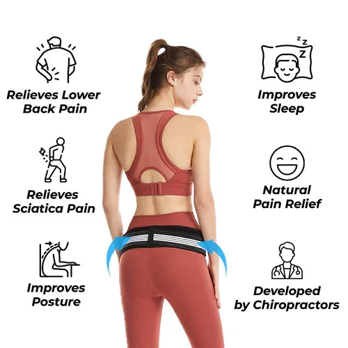 Unisex adjustable back support for sciatica, lower back & SI joint pain. All-day comfort.