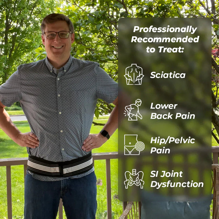 Unisex orthopedic sciatica belt. Adjustable for lower back, hip & SI joint pain. All-day comfort.