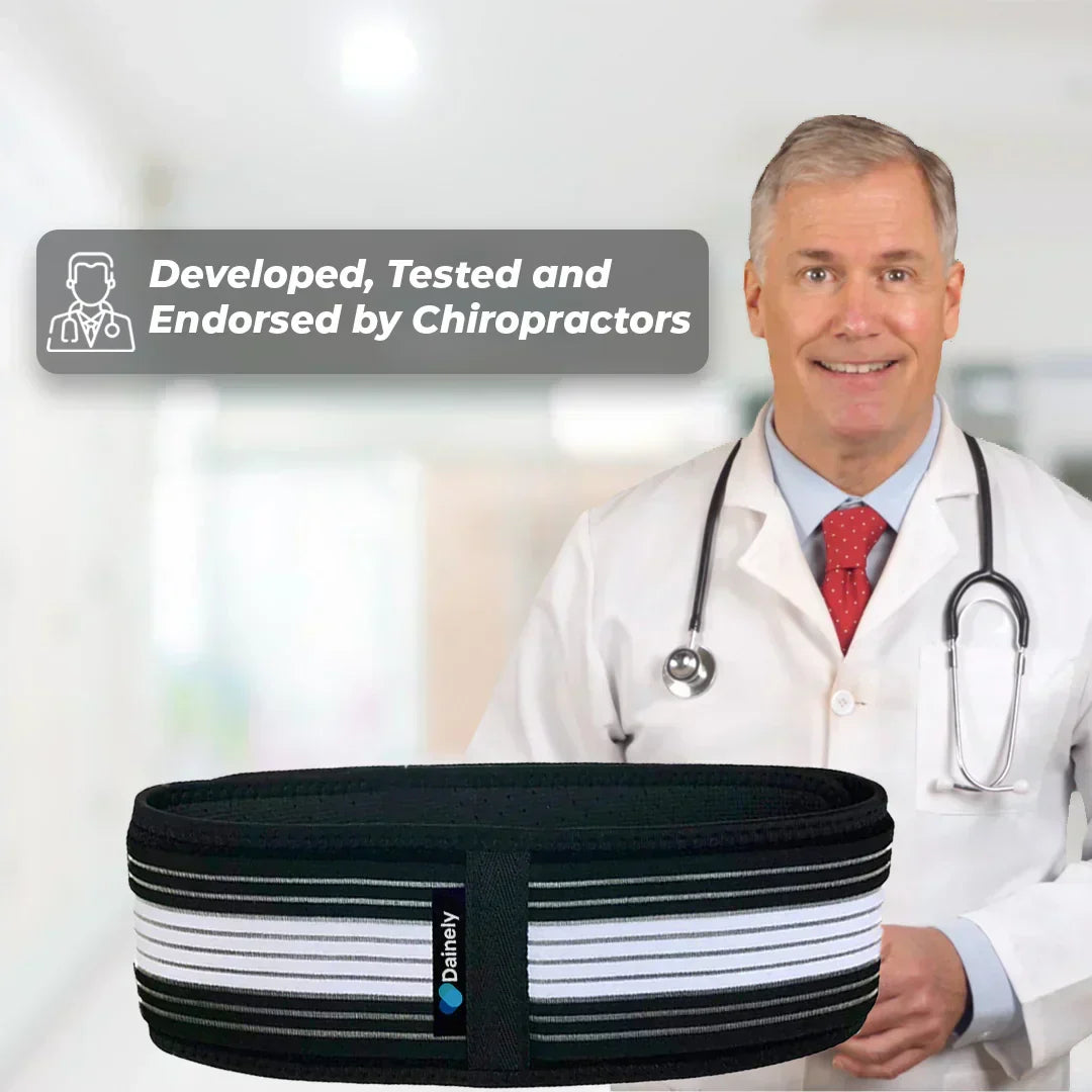 Wellness support belt for lower back pain, sciatica & SI joint discomfort. Breathable, adjustable design.
