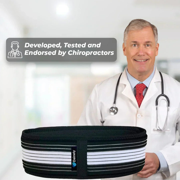 Wellness support belt for lower back pain, sciatica & SI joint discomfort. Breathable, adjustable design.