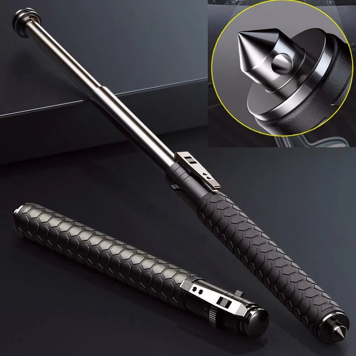 Durable self-defense walking stick with anti-slip grip, perfect for hiking, outdoor adventures, & mobility.