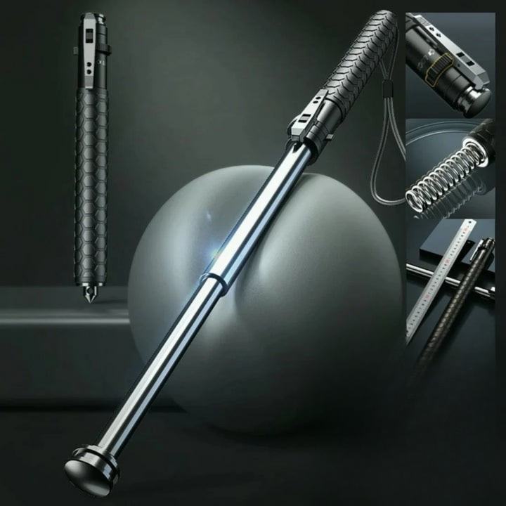 Portable self-defense stick with automatic pop-out for personal safety & emergency situations.