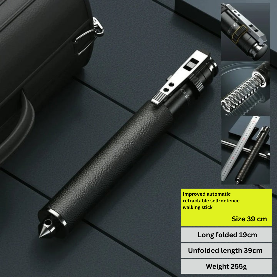 Automatic self-defense walking stick, instantly ready for use. Durable & anti-slip for reliable safety.