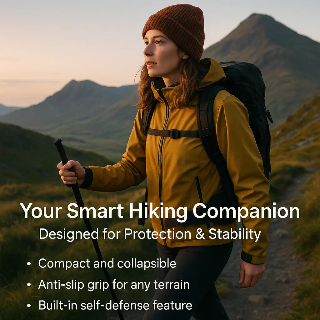 Robust, durable self-defense walking stick for outdoor gear & hiking. Features an automatic anti-slip design.