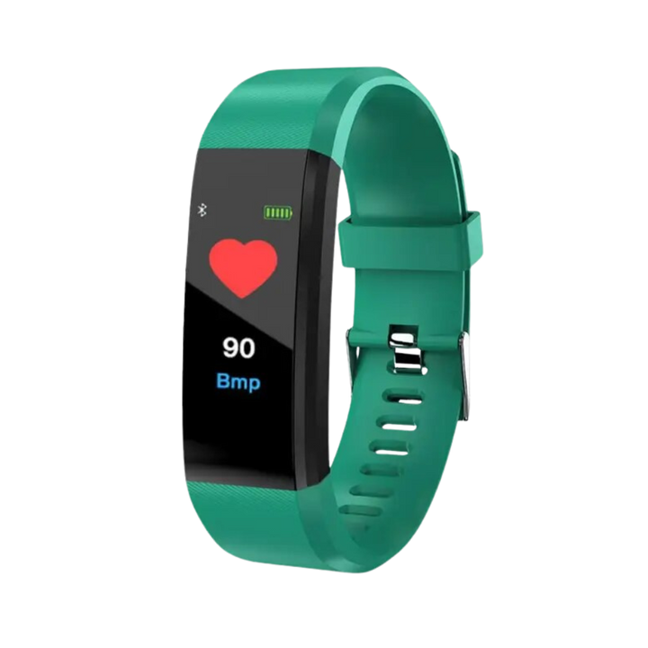 Sleek black unisex senior smartwatch, side profile. Modern design, comfortable fit for all-day health tracking.