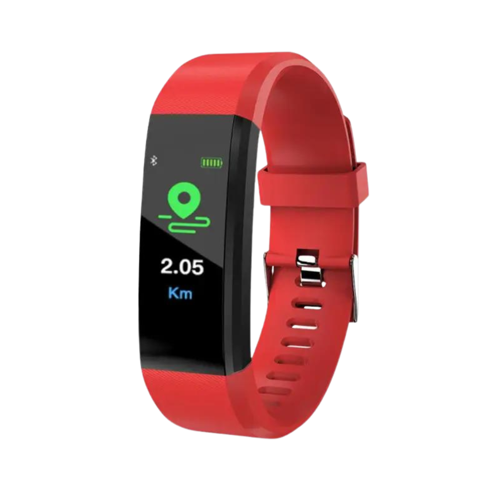 Activity tracker smartwatch for seniors, showing distance covered and calories burned. Encourages active lifestyles.