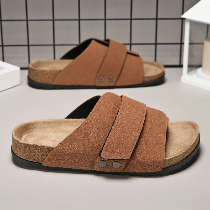 Shoreline Comfort Slide Sandals from above, displaying the wide strap and durable construction.