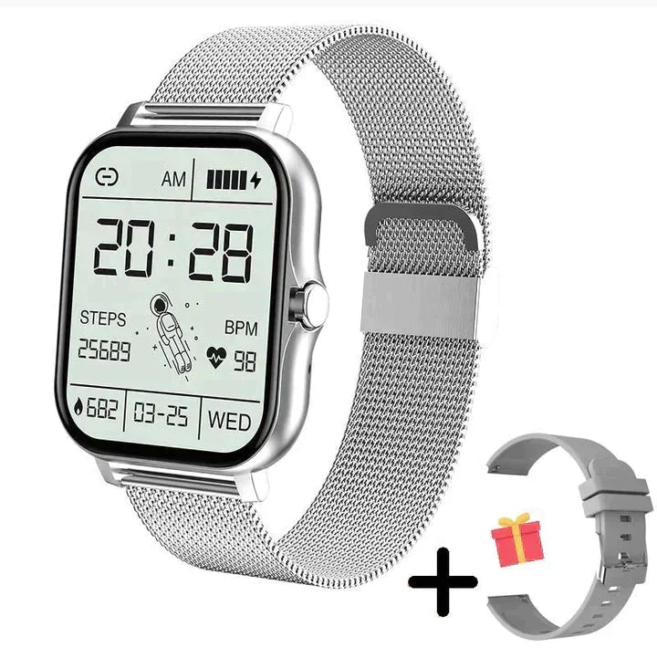Stylish unisex smart watch, a tech accessory with Bluetooth calling, fitness & health monitoring features.