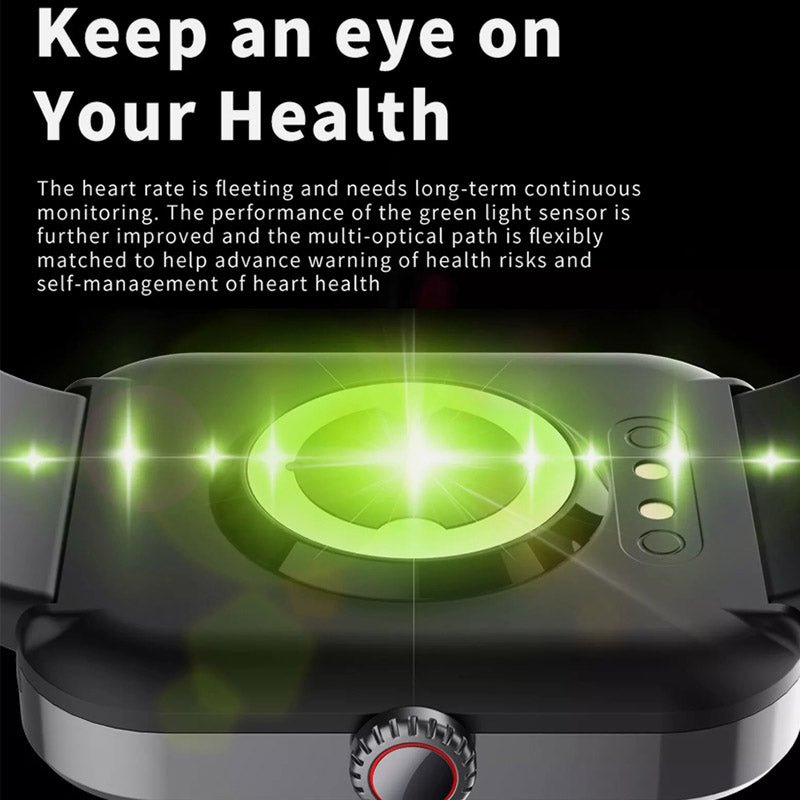 Daily wellness smartwatch with non-invasive blood sugar tracking & heart rate monitor for easy health insights.