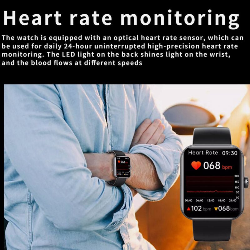 Advanced unisex smartwatch: painless blood sugar, heart rate, blood pressure, and fitness tracking convenience.