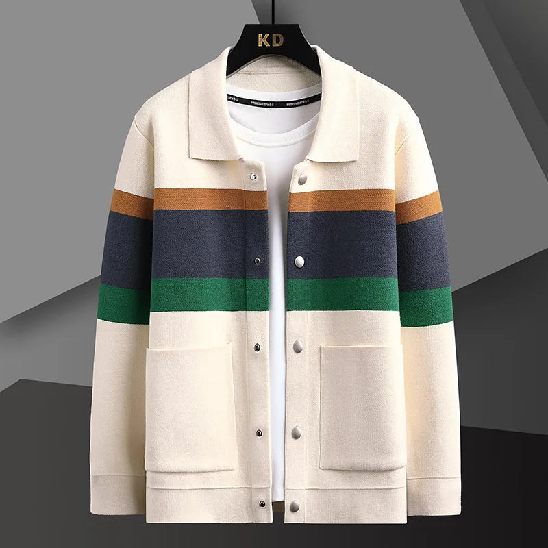 Unisex striped knit cardigan sweater, perfect casual outerwear fashion