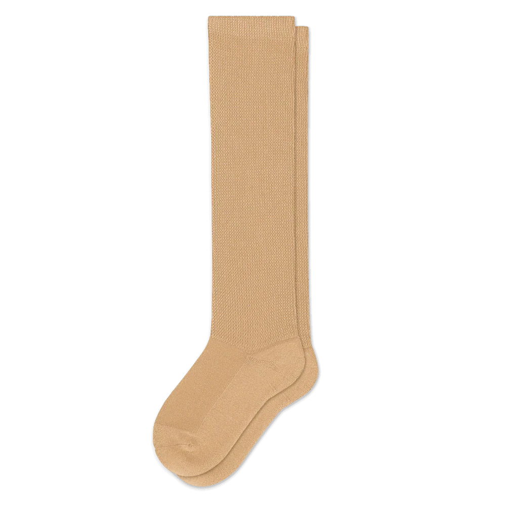 Unisex tan compression socks, ideal for circulation support and everyday comfort.