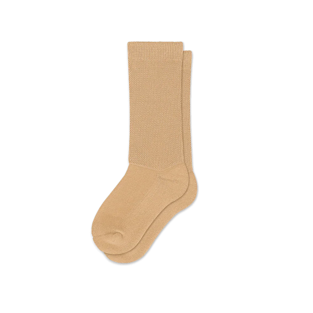 Tan compression socks, unisex, providing comfortable stretch fit for leg health.