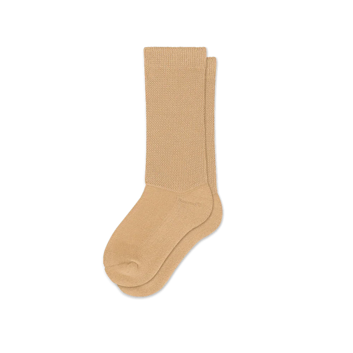 Tan compression socks, unisex, providing comfortable stretch fit for leg health.