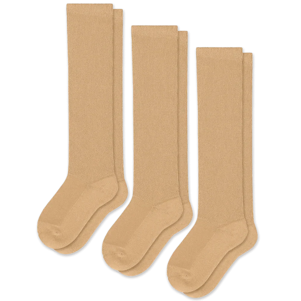 Unisex tan socks, strong compression for support, suitable for daily wear.