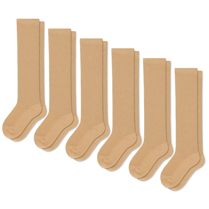 Footwear: tan unisex compression socks, perfect for health and comfortable legwear.