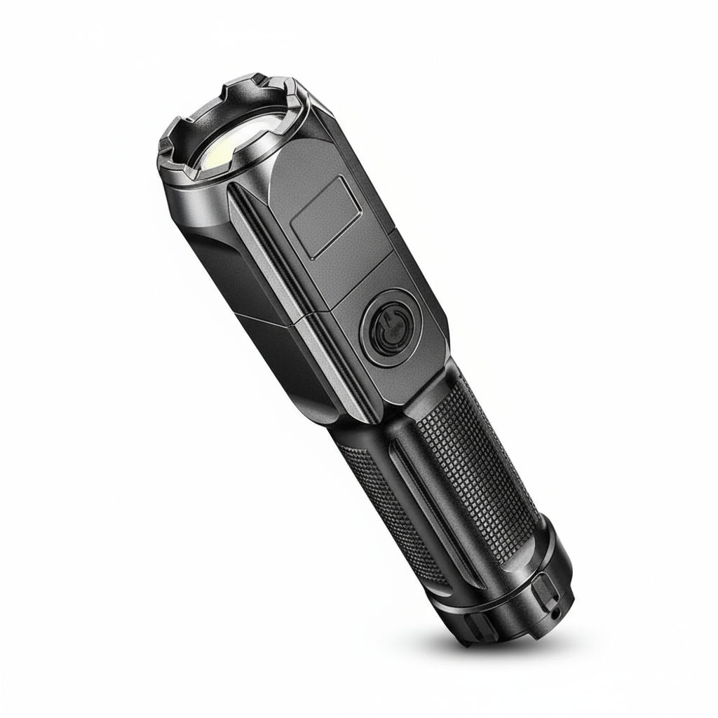 Tactical waterproof LED flashlight, ultra-bright & heavy-duty aluminum. Essential for survival kits.