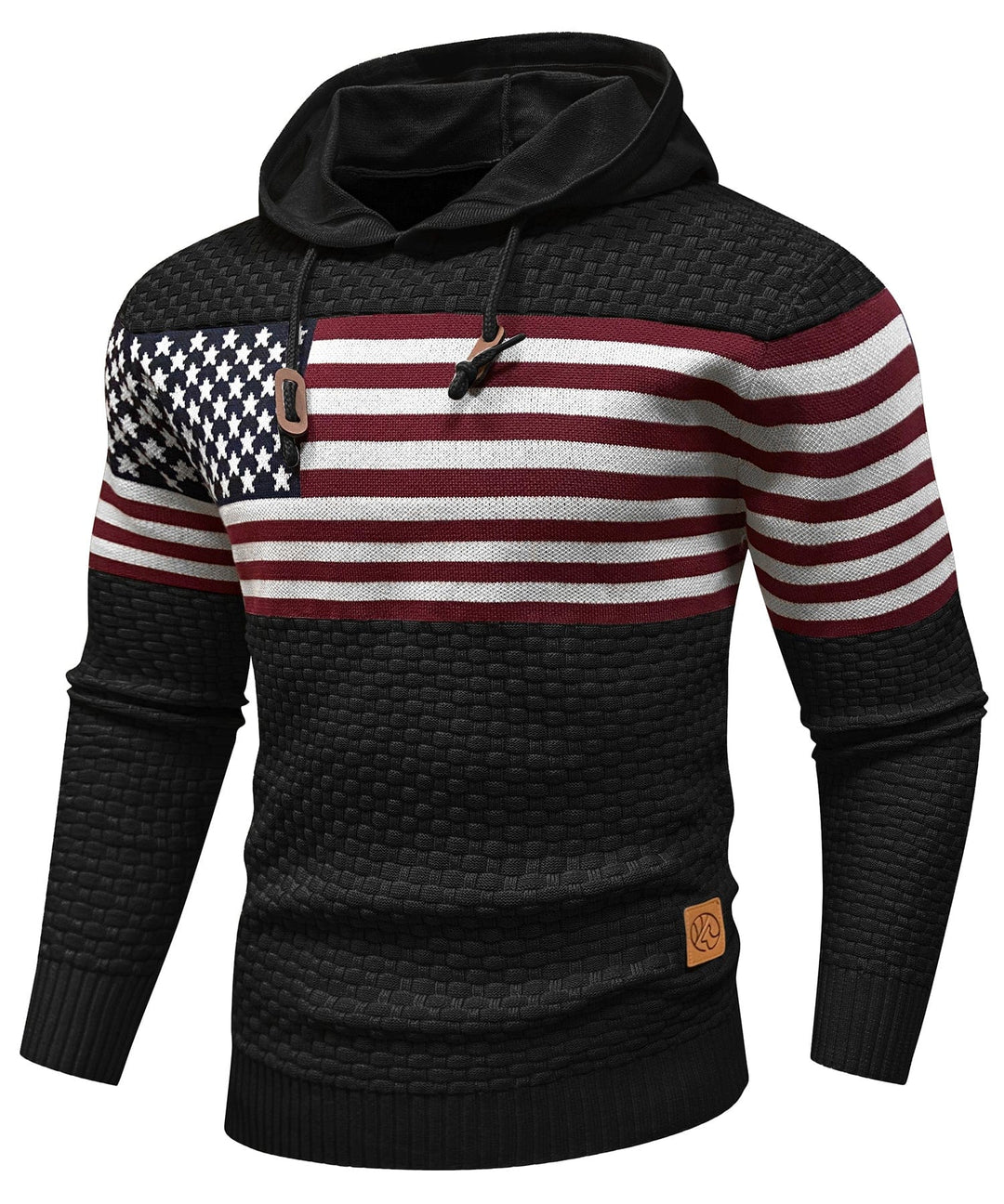 Unisex US Flag Print Heavyweight Hoodie, frontal view, patriotic cotton-polyester sweatshirt for casual wear