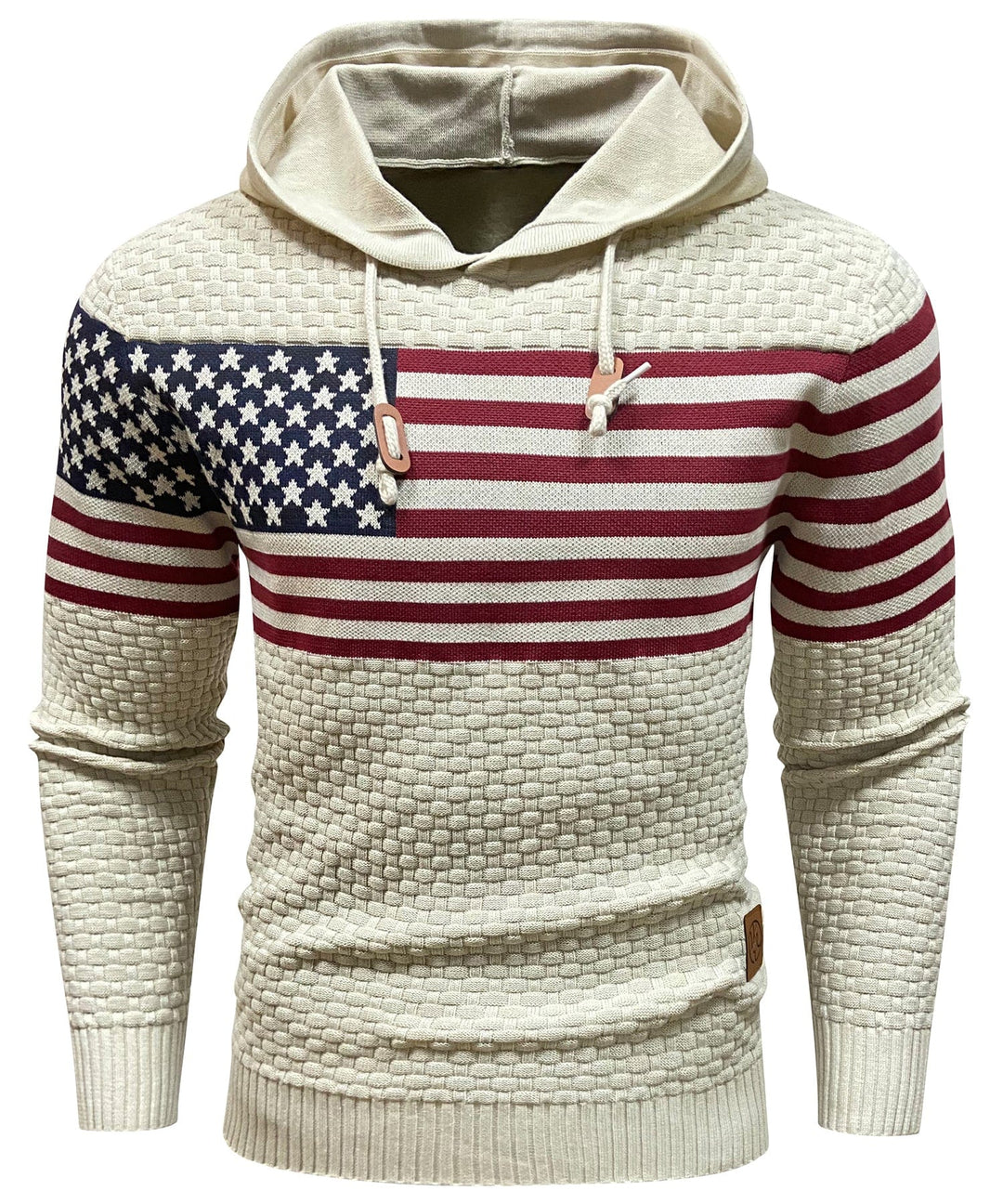 Unisex US Flag Heavyweight Hoodie, folded neatly, highlighting the quality, warm cotton-polyester material