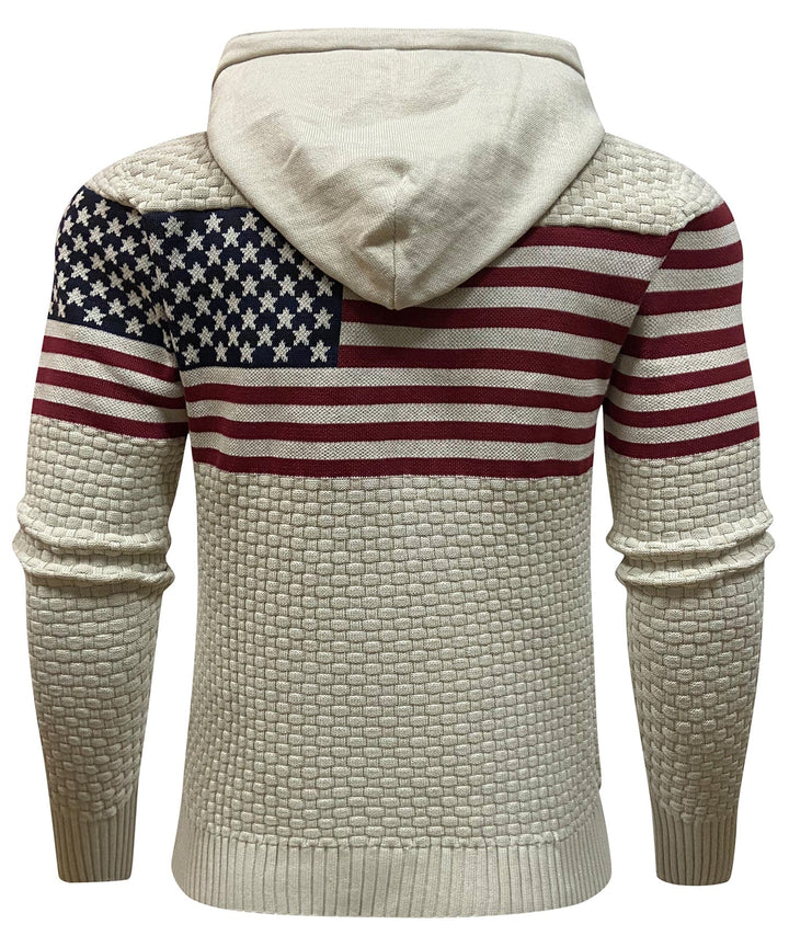 Unisex US Flag Heavyweight Hoodie with front pocket detail, classic design, comfortable and durable sweatshirt