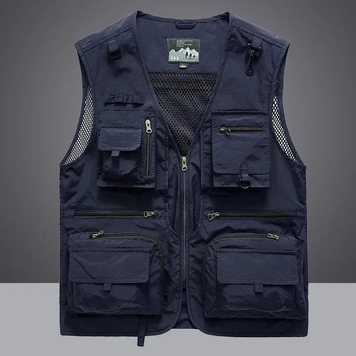 Unisex utility work vest with multiple pockets, ideal for outdoor tasks, in a breathable fabric.