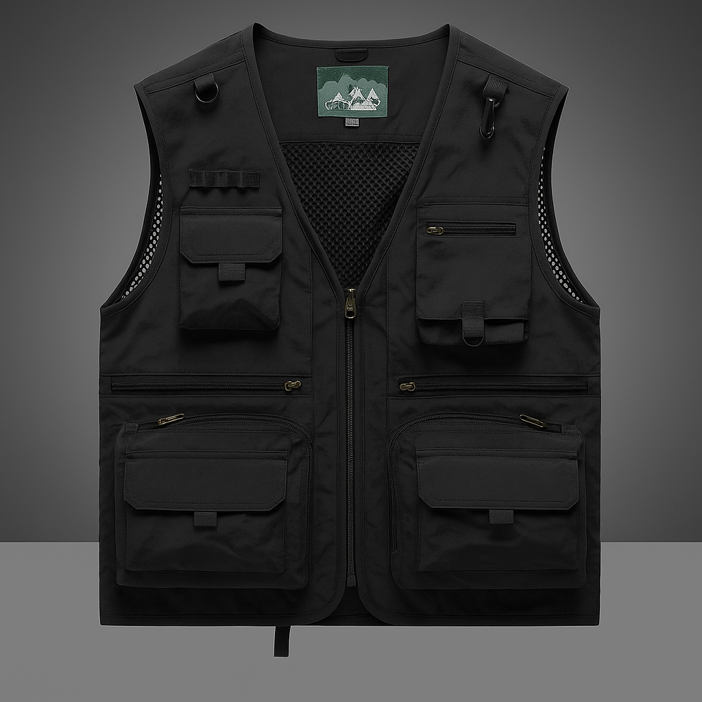 Stylish unisex work vest, featuring array of pockets for storage, great for various activities.