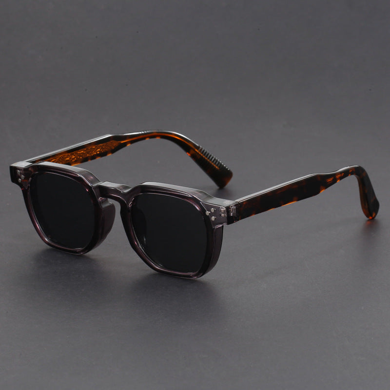 Front view of stylish unisex vintage square sunglasses, featuring a durable acetate frame