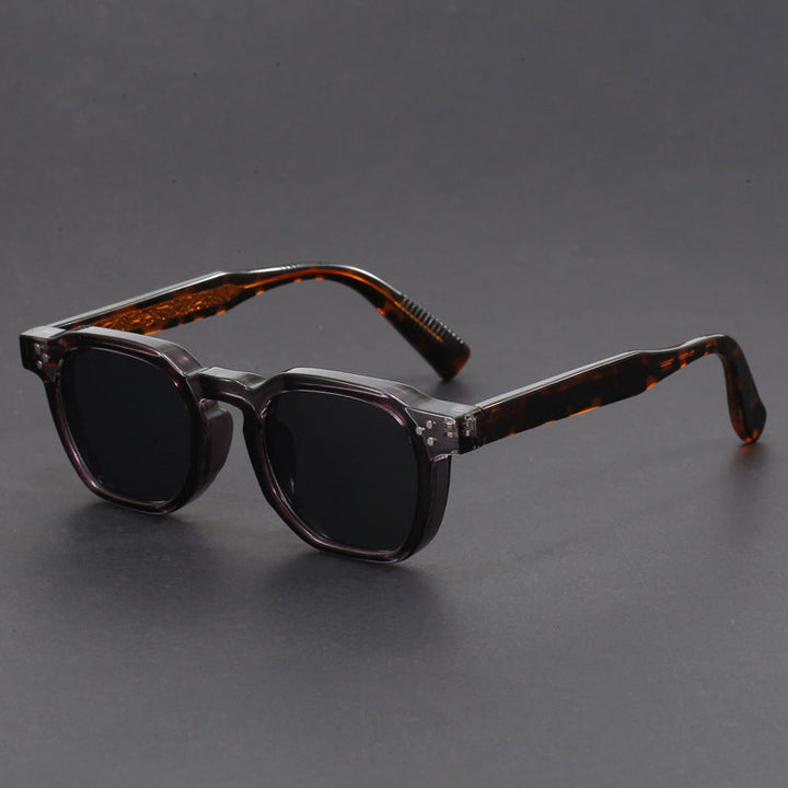 Front view of stylish unisex vintage square sunglasses, featuring a durable acetate frame