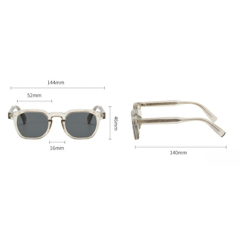 Detail of the lens on unisex vintage square sunglasses, emphasizing UV400 protection eyewear