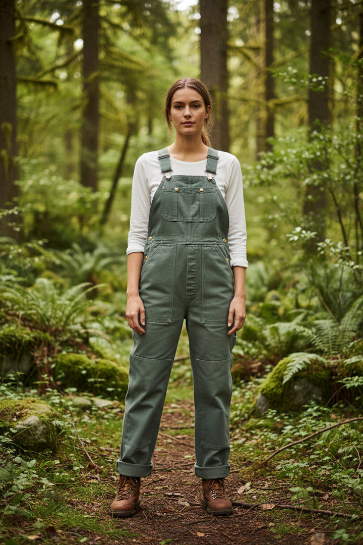 Unisex vintage-style bib overalls, comfortable and adjustable fit for relaxed everyday wear or workwear.