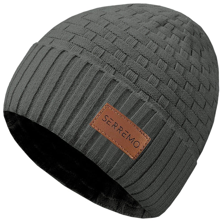 Unisex waffle knit beanie, warm winter headwear with plush lining & cuffed brim, in a studio shot