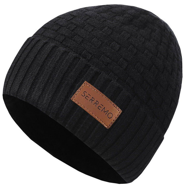 Man and woman wearing stylish unisex waffle knit beanies, perfect for cold weather fashion accessories