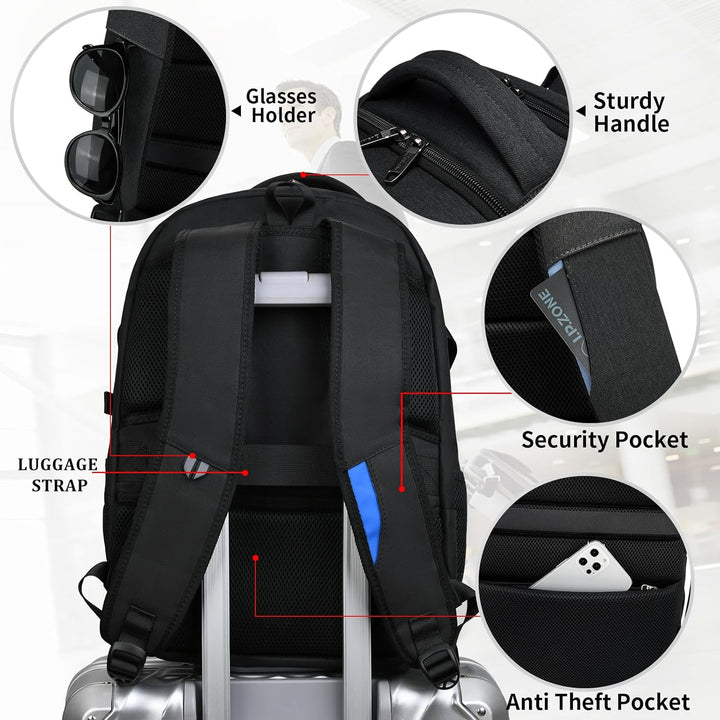 Grey water-resistant unisex laptop backpack, ideal for daily commute & tech users.
