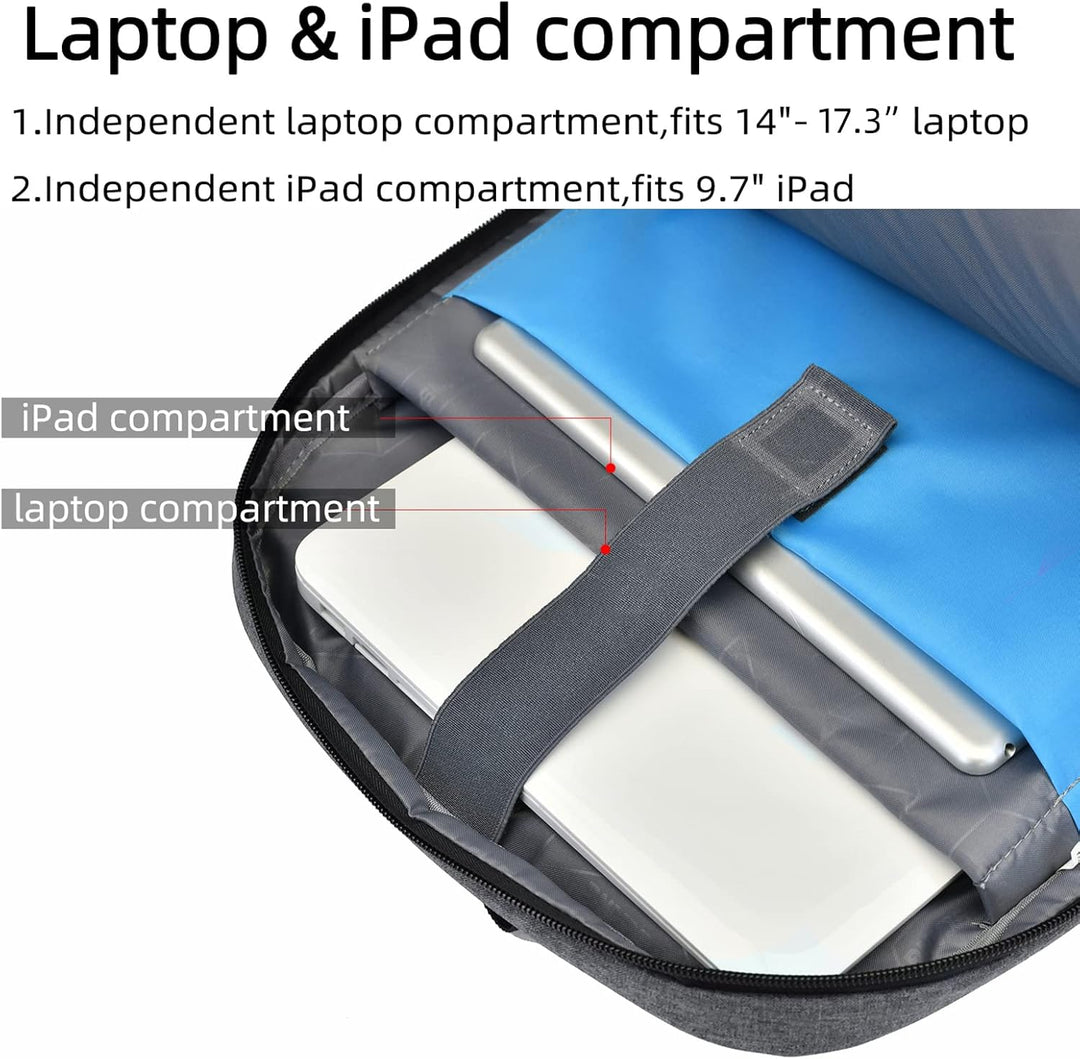 Water-resistant exterior of a laptop backpack, protecting from splashes.
