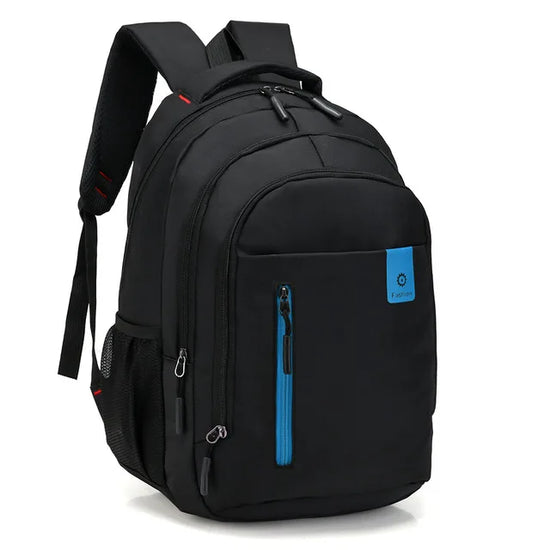 Close-up of durable waterproof material on a unisex travel & daily commute backpack, built to last.