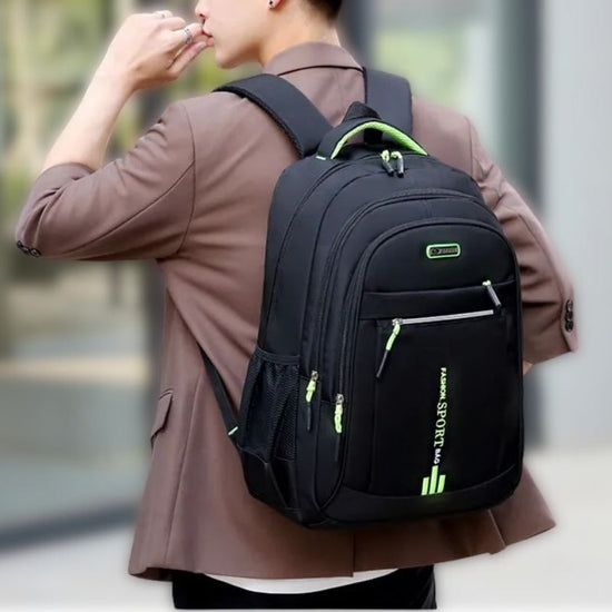 Efficient waterproof daily commute backpack, safely stores laptop & essentials in multiple quick-access pockets.