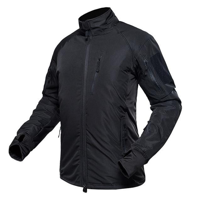 Model wearing the black unisex waterproof windbreaker jacket outdoors, demonstrating fit
