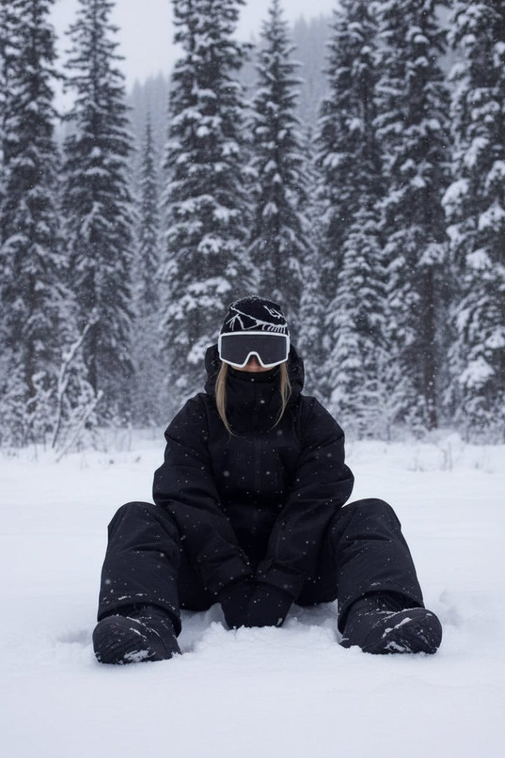 Unisex ski jacket worn by a snowboarder on mountain. Durable, waterproof, windproof outerwear for active winter sports.