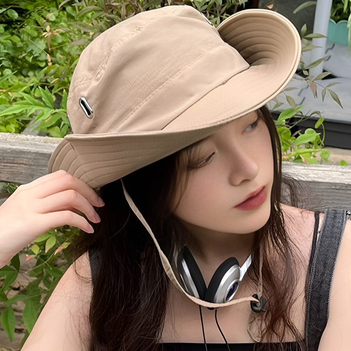 Stylish unisex wide-brim beach hat provides essential UV protection for summer, travel & outdoor hiking.