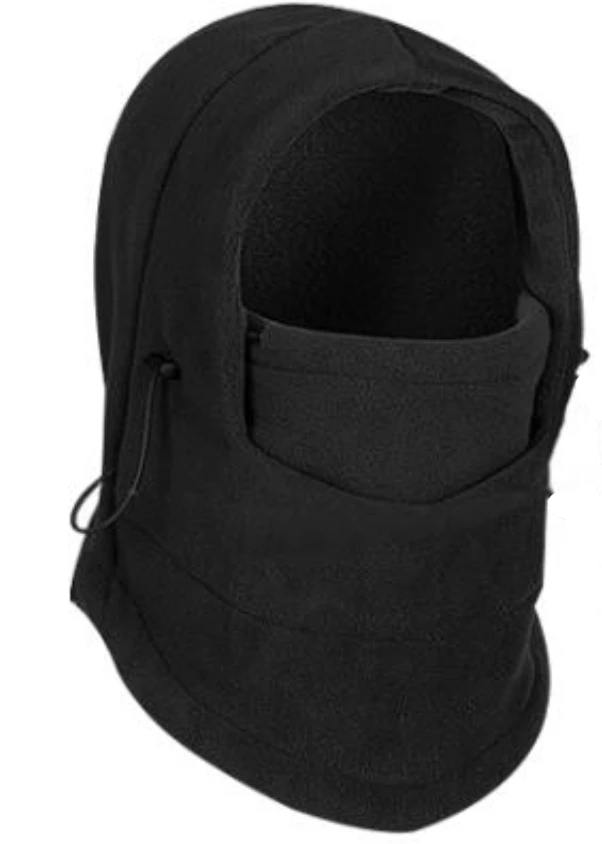 Close-up of thermal face cover and neck warmer, showcasing soft wool material for winter warmth