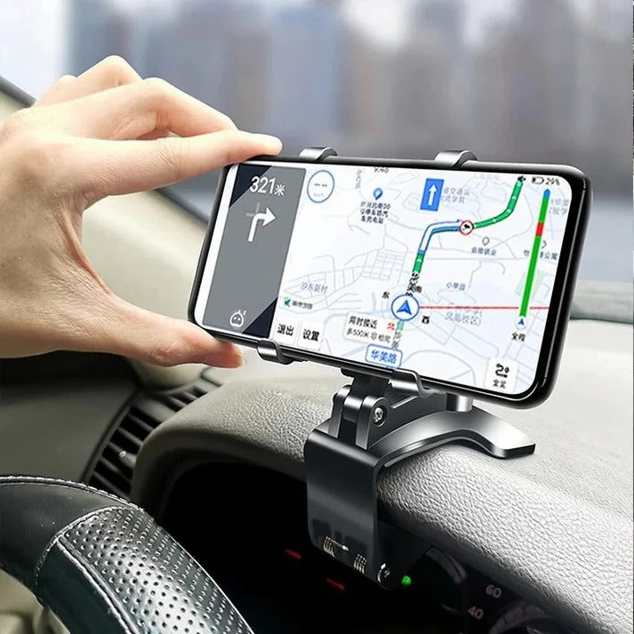 Adjustable car phone holder mount with 360° rotation for optimal viewing on dashboard. Universal fit.
