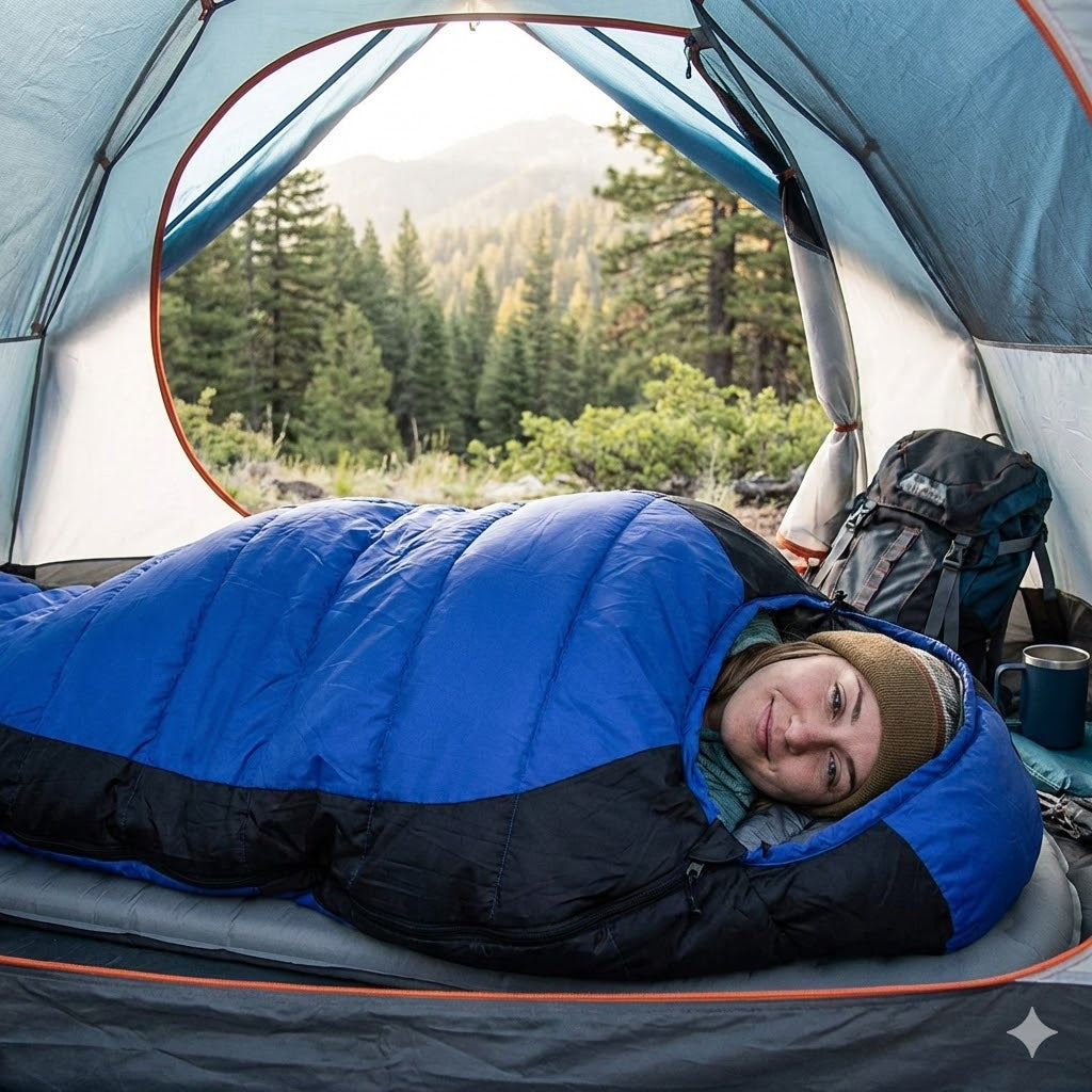 Durable blue Big & Tall 0°F winter sleeping bag, perfect for unisex cold weather camping & backpacking trips.