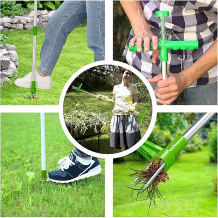 Durable upright weed puller head with claws, designed for effective root removal from gardens & lawns. Manual weeder.