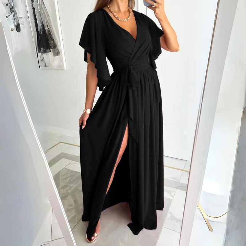 Loose fit Sofia V-neck summer dress for women, featuring chic bell sleeves and a comfortable silhouette.